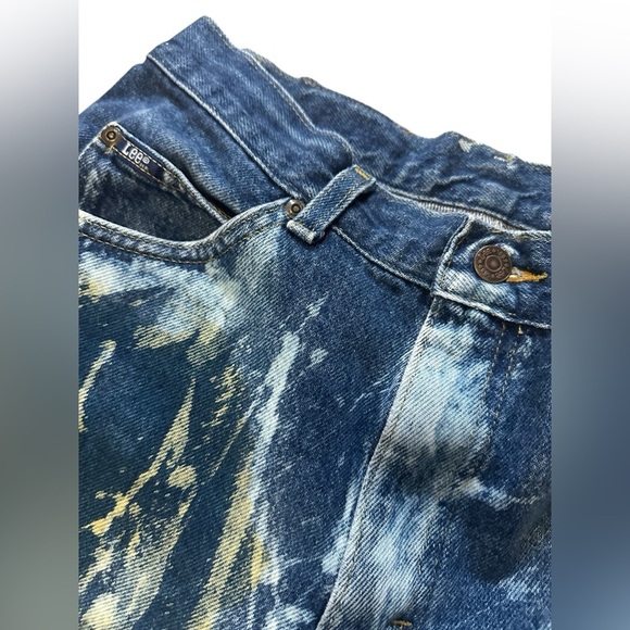 Thrashed Bleach 90s Vintage Lee Jeans 27” High Waisted Bootcut Dark Wash Denim - Picture 4 of 15